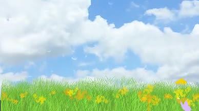唯美的草地蒲公英蓝白云天模板视频的预览图